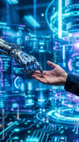Businessman Hand Interacting with Binary Code on a Digital Technology Network Concept