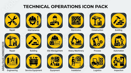 Technical operations icon pack collection.