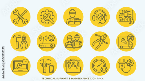 Technical support and maintenance service icons.