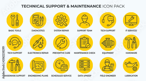 Technical support and maintenance icons.