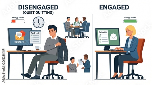 Business Quiet Quitting Disengagement Minimum Effort Workplace Illustration