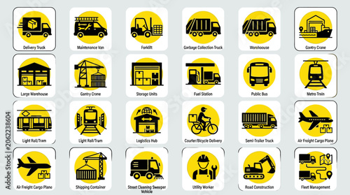 Transportation icons for travel and navigation.