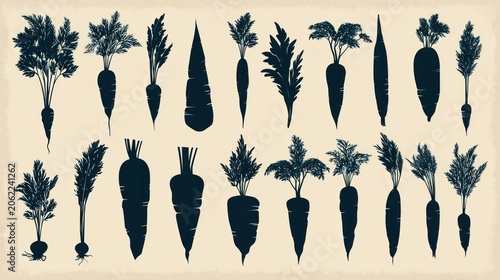 Collection of various root vegetable silhouettes displayed against a textured background