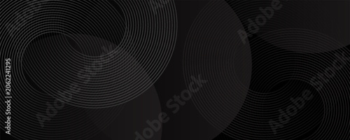 Abstract black banner background with geometric overlapping spiral lines