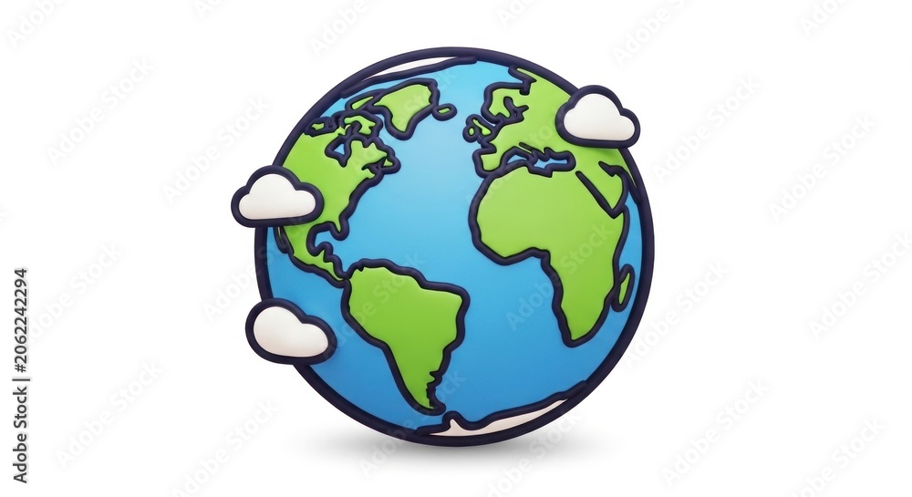 Obraz premium Stylized Earth globe illustration with floating clouds.