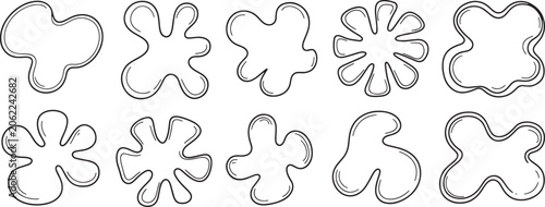 Organic hand drawn blob shapes and splatters in various fluid forms for abstract and backgrounds