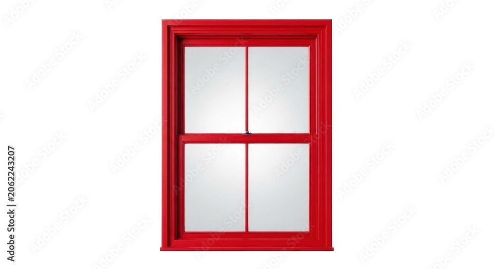 Obraz premium Traditional red wooden window frame on white background.