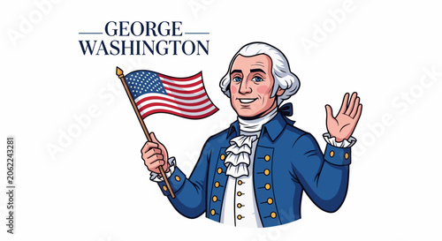 Obraz na plátně George Washington Mascot Charact? 202606161230 2X Text Banner with Line Art Styl