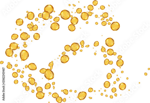 vector illustration of golden oil bubbles Features glossy cosmetic serum, skincare, honey