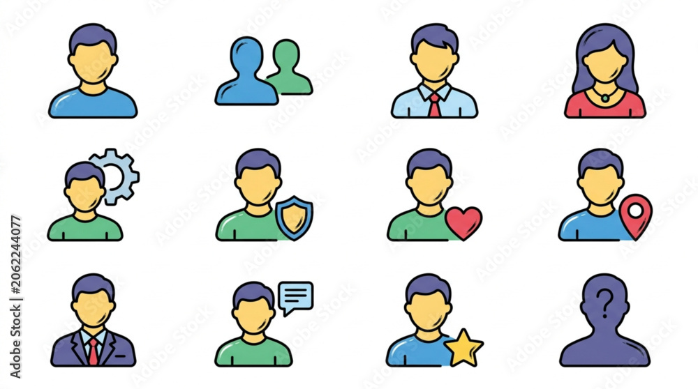 Fototapeta premium Collection of user profile icons representing different people and services.