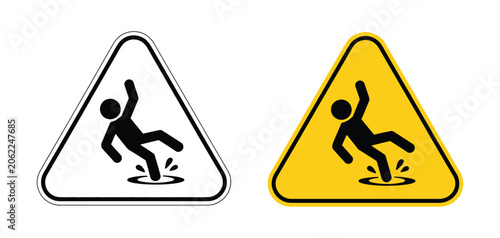 Quadro su tela Slippery Floor Warning Sign Icon with Falling Person Symbol, Wet Floor Hazard Sa