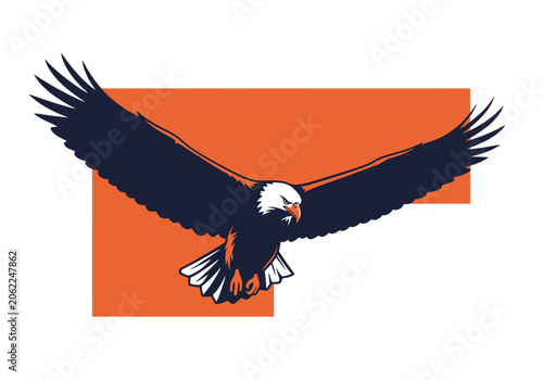 Schilderij op canvas Bald Eagle Flying Mascot Logo Vector Illustration with Spread Wings