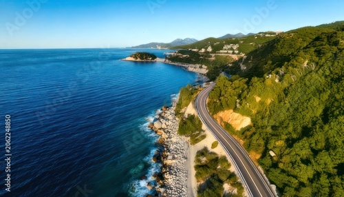 Coastal Road Serenity - A Scenic Drive Along the Azure Coastline.