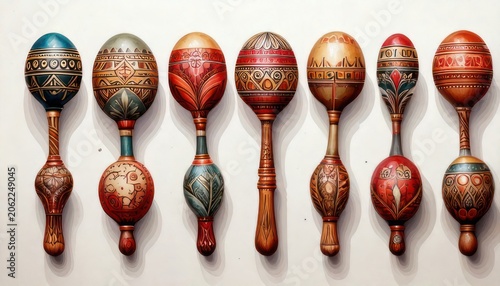 Collection of Hand-Painted Wooden Spoons with Intricate Designs.