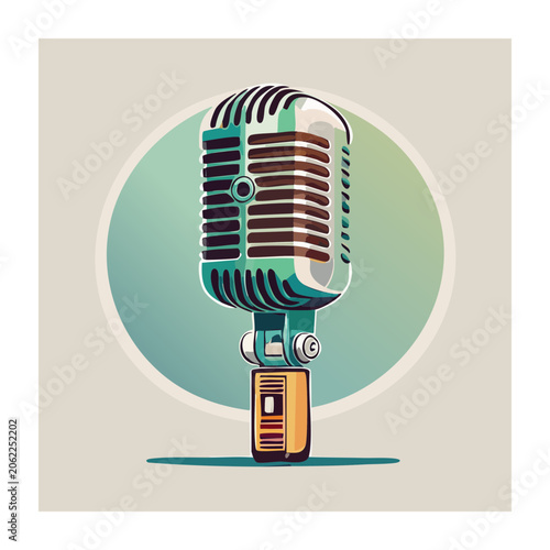 Flat design microphone icon for podcast recording
