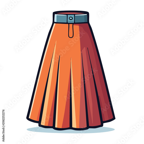 Flat design vector of orange and red pleated mini skirt