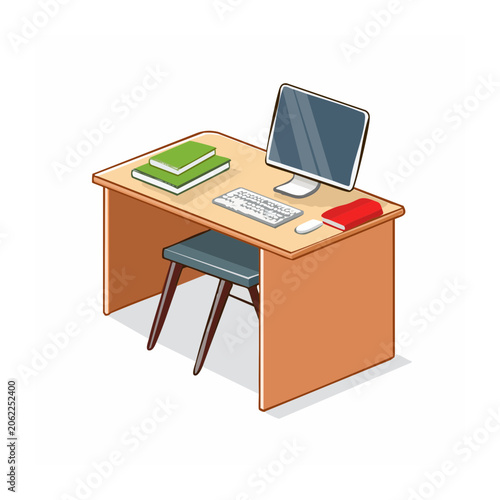 Modern office desk with laptop and monitor