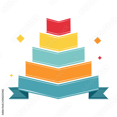 Stacked books with ribbons flat design