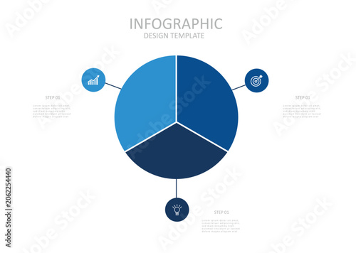 Infographic Venn diagram chart template for business 3 triangle parts options, presentation with venn diagram elements vector illustration.
