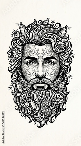 Intricate Black and White Man's Portrait Drawing