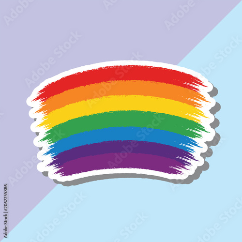Rainbow Brush Stroke Sticker Vector, Colorful Pride Flag Inspired Textured Arc Graphic, Cute Die Cut Decal on Split Pastel Background