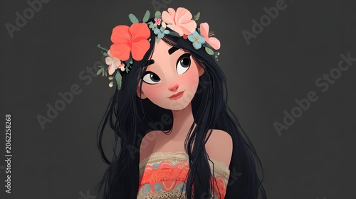 Smiling Young Woman Boho Portrait Art