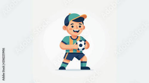 Happy boy with soccer ball cartoon illustration