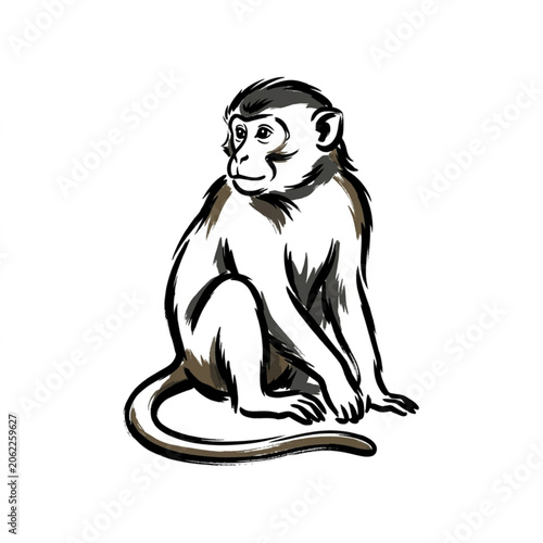 Illustration of a monkey sitting and looking to the side.