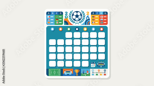 Soccer tournament bracket with national flags and game schedule grid