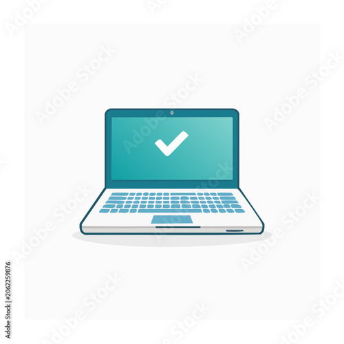 Blue laptop with checkmark on screen