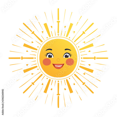 Flat design smiling sun vector icon