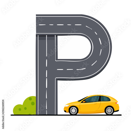 Flat design traffic light with car illustration