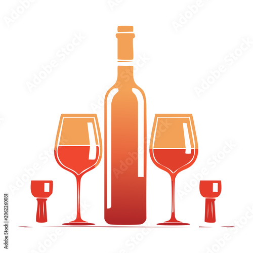 Flat design wine bottle with glasses