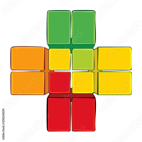 Stacked color cubes in flat design