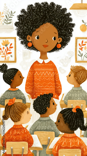 An inspiring teacher demonstrates control and power in classroom, guiding students with discipline and care