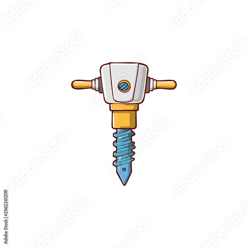 Illustrated graphic of a drill with a blue auger bit, presented on a white background