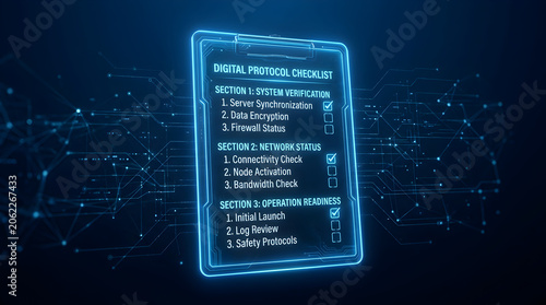 Digital protocol checklist, cybersecurity, network security, safety protocols, technology isolated on Transparent Background