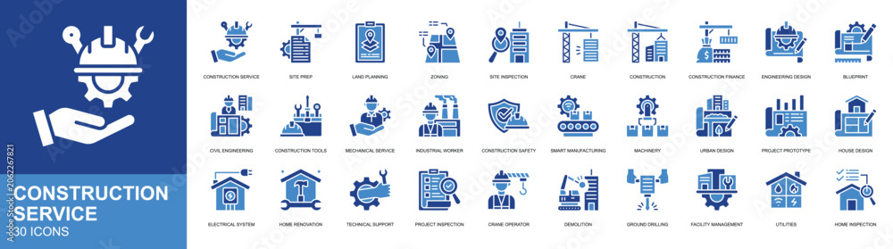 Fototapeta premium Construction Service icon set collection. repair services, home servicee, home repair, installation icon. Simple glyph color vector.