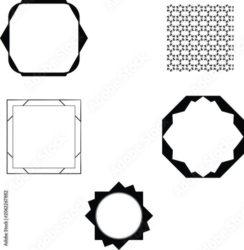 Collection of abstract geometric shapes and patterns representing borders and graphic design element
