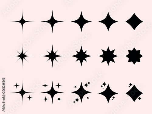 Silhouette Sparkle Starburst Shapes Vector Set Shiny Twinkle Icons