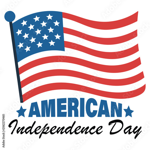 Waving American flag celebrating Independence Day with patriotic stars and stripes.