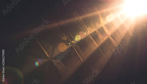 Solar panel under bright sunlight rays.