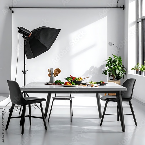 Studio setup for food photography shoot.