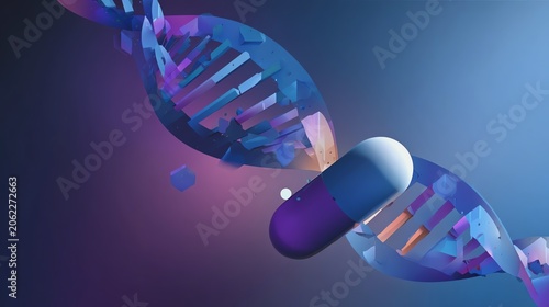 Abstract DNA structure with a medical capsule.