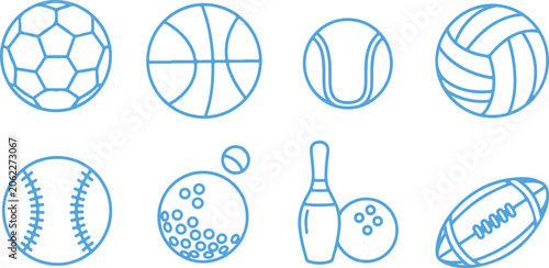 Obraz na płótnie Collection of sports ball icons including basketball soccer tennis and football