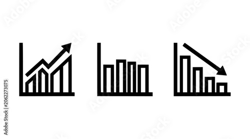 Minimalist Vector Chart Icons with Upward Arrows, Bar Graph Patterns, and Clean Business Growth Illustration Style on White