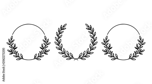 Minimalist Vector Laurel Wreath Collection with Circular Badge Frames for Logos, Labels, Certificates, and Elegant Branding
