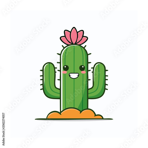 Flat design cactus with pink flower in pot