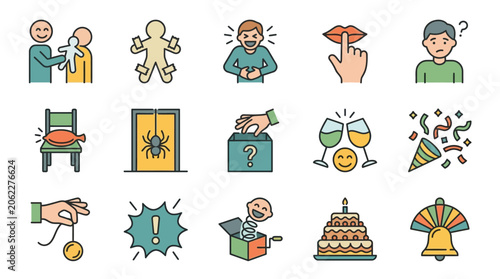 Colorful icons depicting various emotions and actions