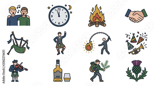 Colorful icons depicting various cultural activities and celebrations